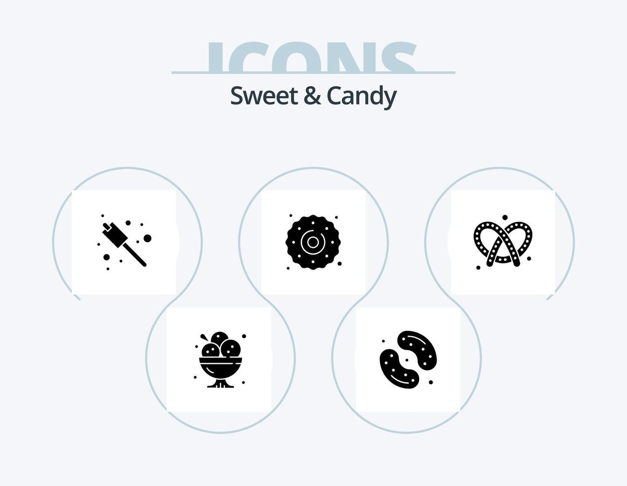 ljuv och godis glyf ikon packa 5 ikon design. baka. mat. sötsaker. efterrätt. sötsaker vektor