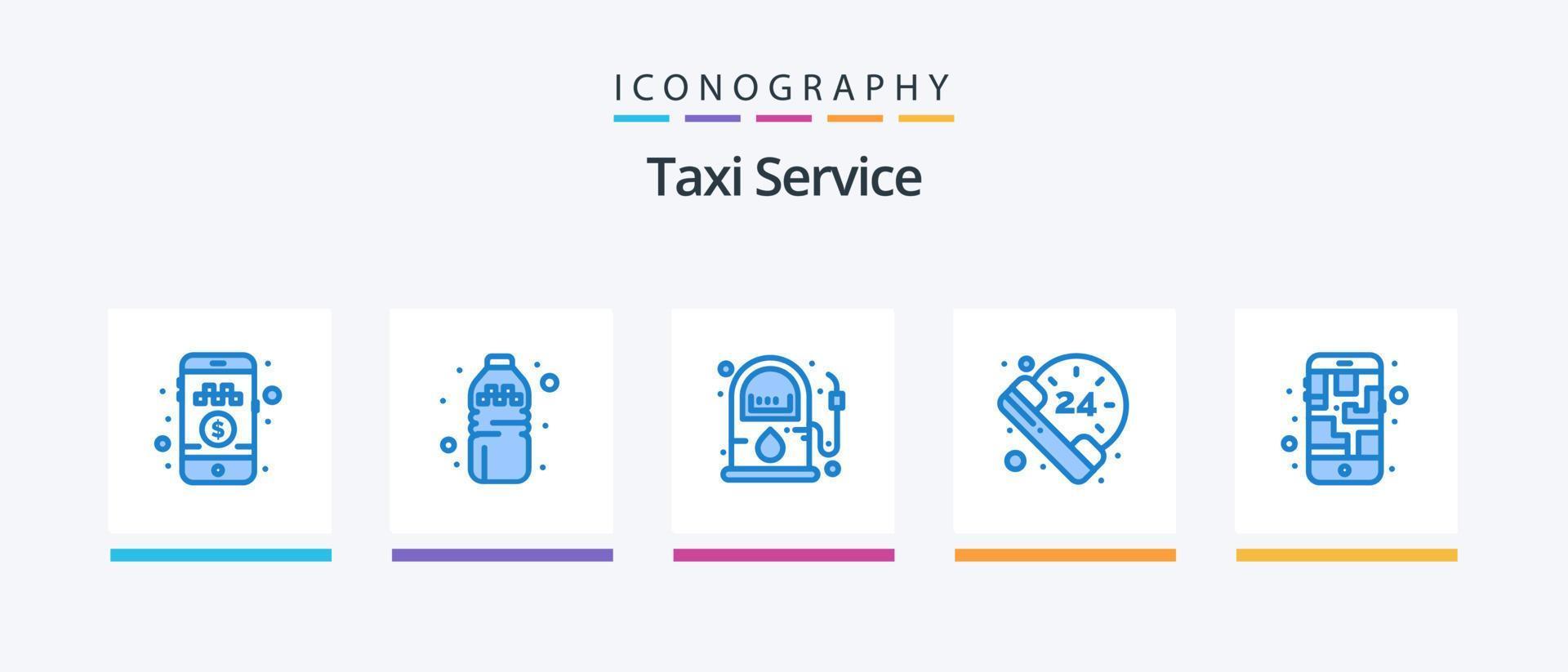 taxi service blå 5 ikon packa Inklusive rutt. mobil. gas. Karta. ringa upp. kreativ ikoner design vektor