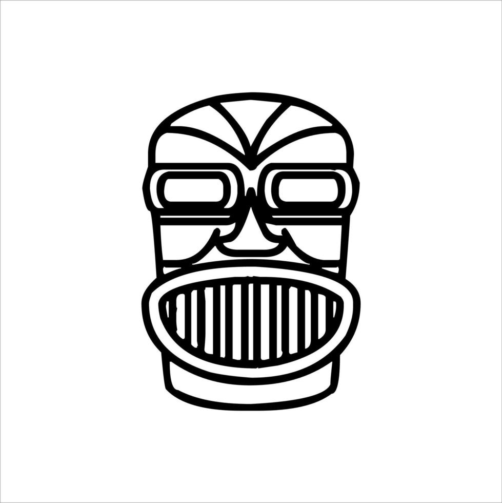 Silhouette der Tiki-Idol-Ikone. einfache Illustration eines Tiki-Idol-Symbols für Webdesign isoliert auf weißem Hintergrund, Tiki-Stammesholzmaske, tropischer exotischer Pflanze und Bambusbrett. traditionelles Hawaii vektor