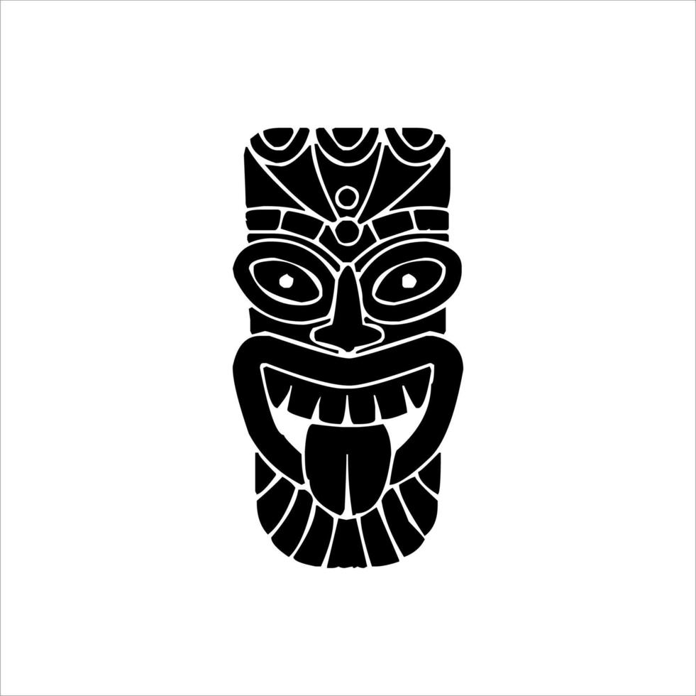 Silhouette der Tiki-Idol-Ikone. einfache Illustration eines Tiki-Idol-Symbols für Webdesign isoliert auf weißem Hintergrund, Tiki-Stammesholzmaske, tropischer exotischer Pflanze und Bambusbrett. traditionelles Hawaii vektor