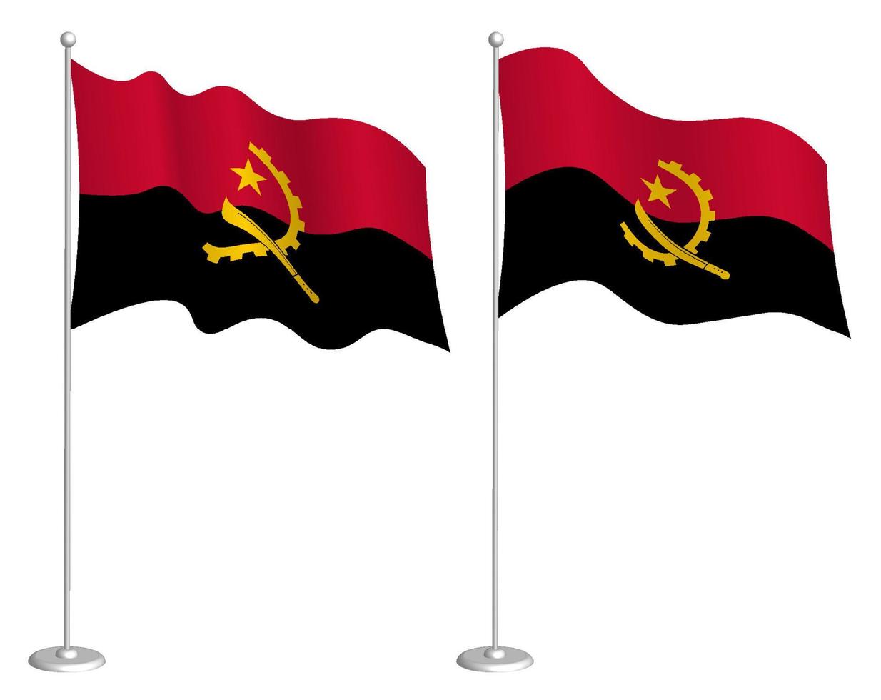 Angola-Flagge am Fahnenmast weht im Wind. Urlaubsgestaltungselement. Kontrollpunkt für Kartensymbole. isolierter Vektor auf weißem Hintergrund