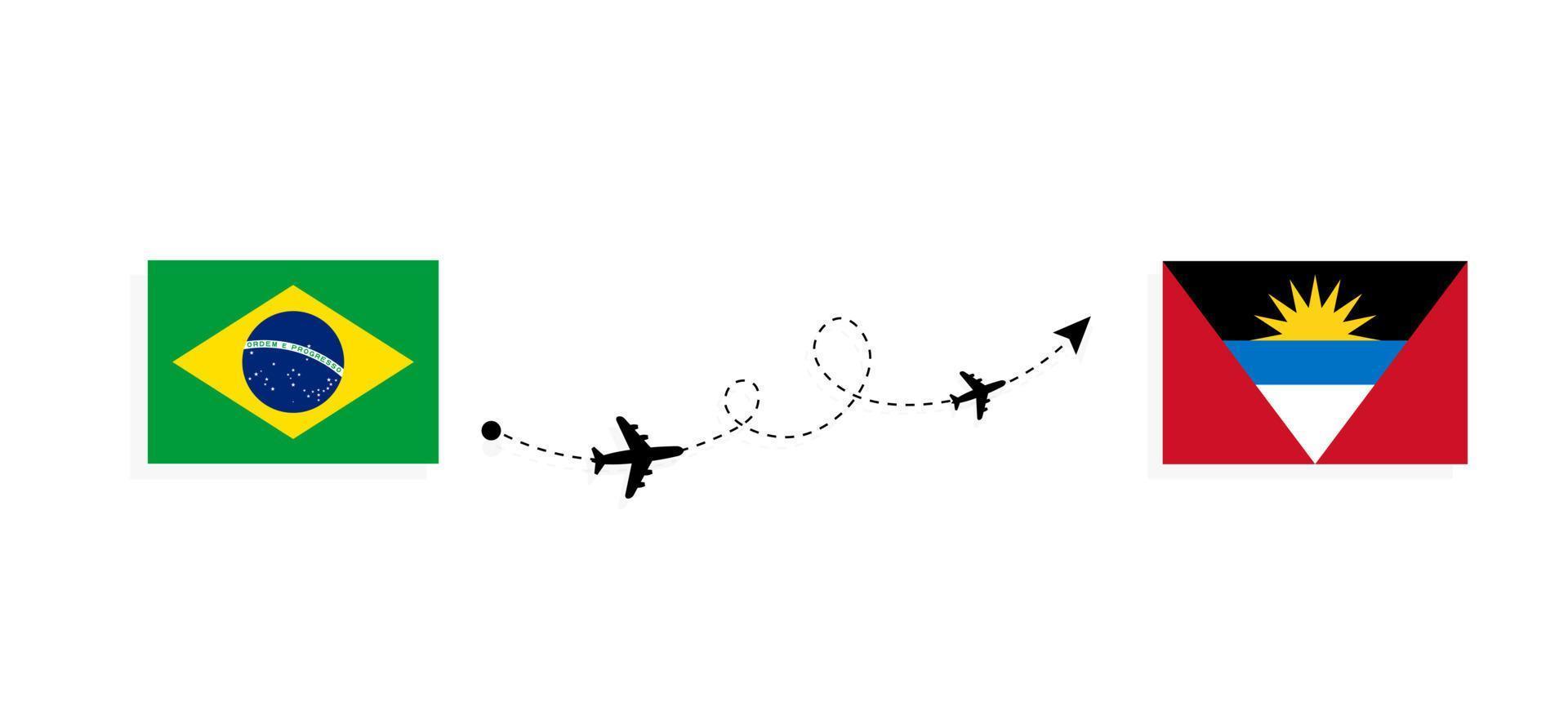 flug und reise von brasilien nach antigua und barbuda mit dem reisekonzept für passagierflugzeuge vektor