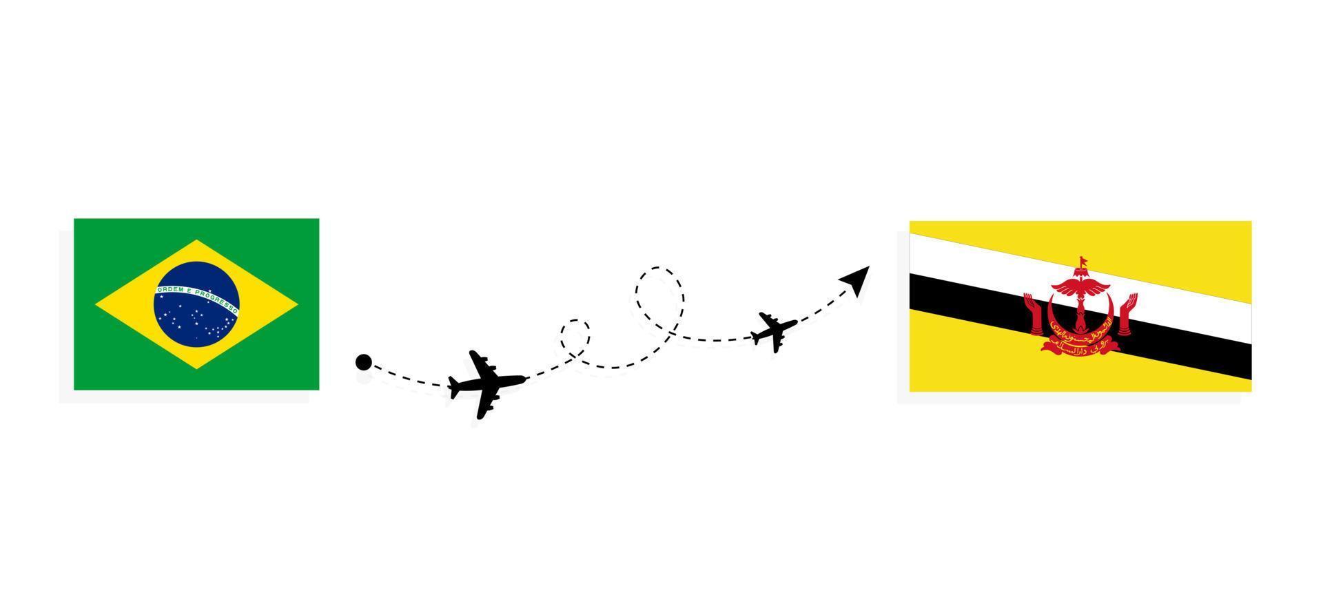 flyg och resa från Brasilien till brunei förbi passagerare flygplan resa begrepp vektor