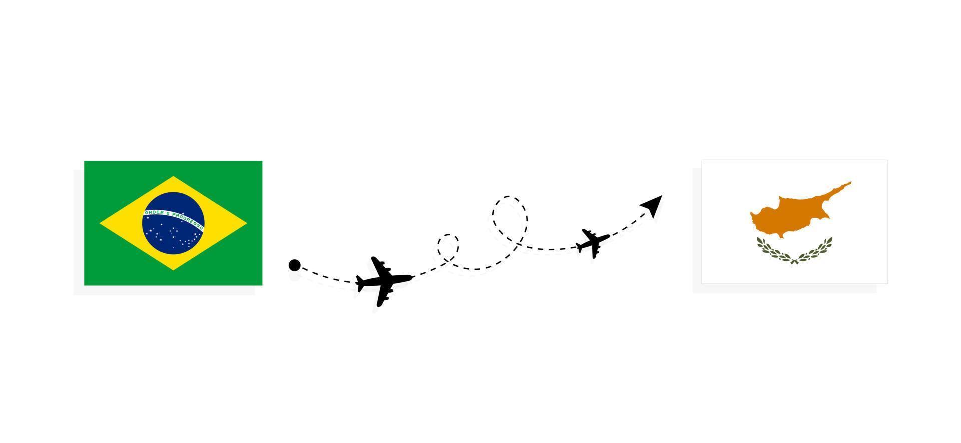 flug und reise von brasilien nach zypern mit passagierflugzeug-reisekonzept vektor