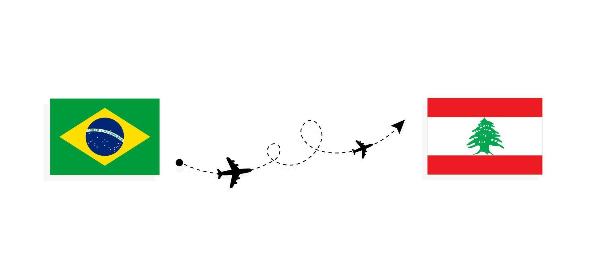 Flug und Reise von Brasilien in den Libanon mit dem Reisekonzept für Passagierflugzeuge vektor