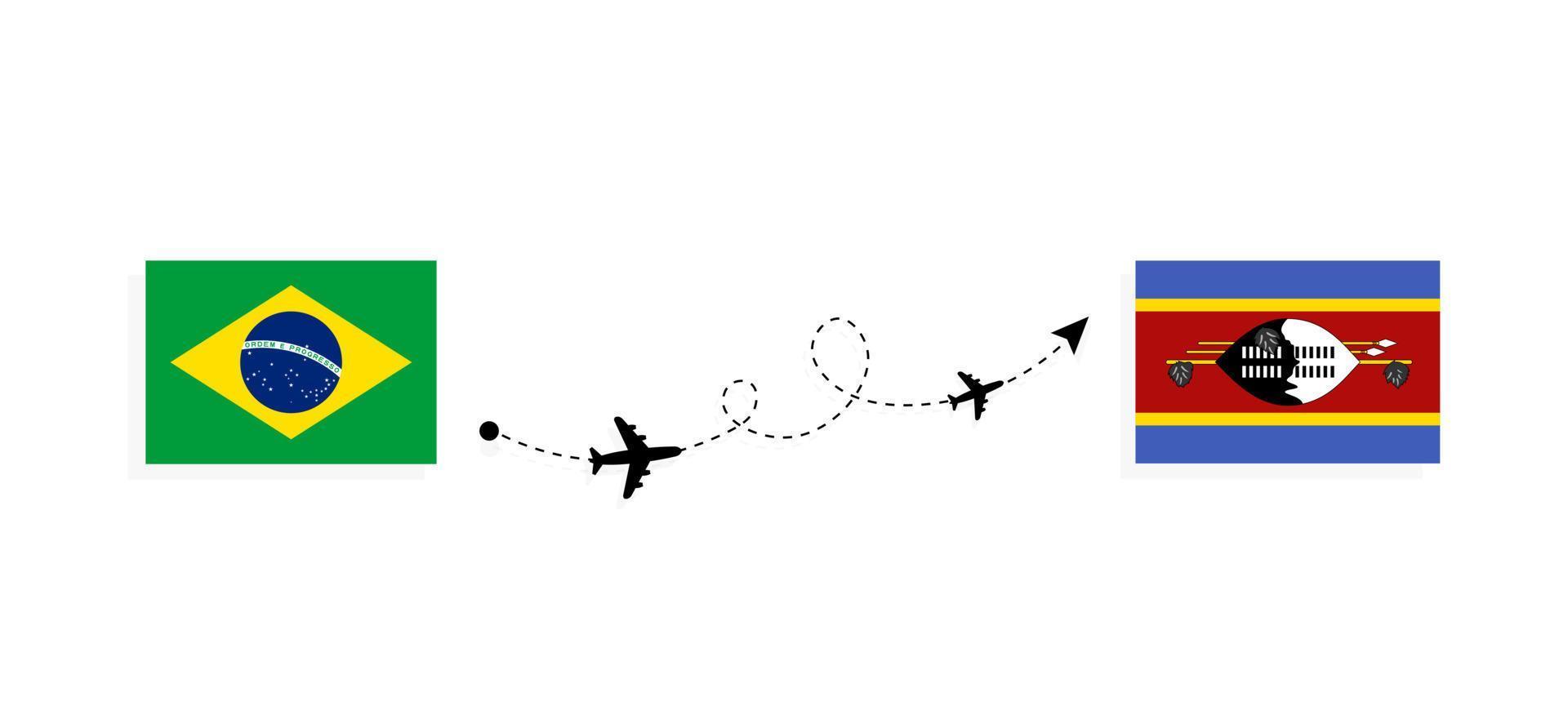 flug und reise von brasilien nach eswatini mit dem reisekonzept des passagierflugzeugs vektor