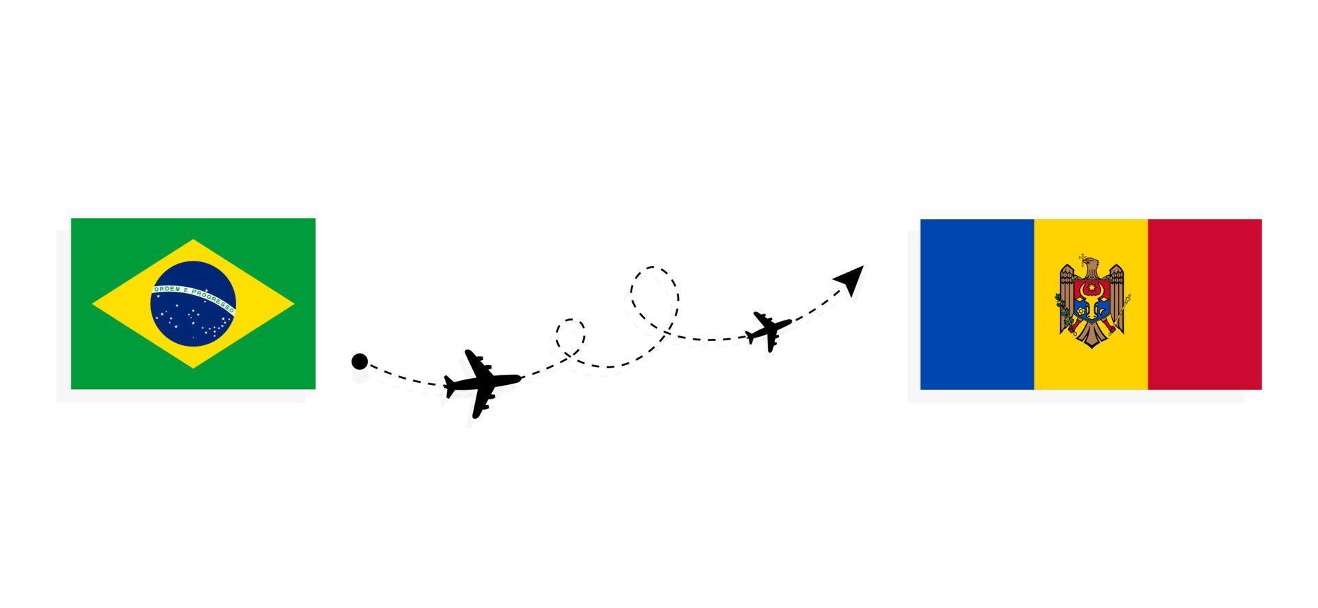 flyg och resa från Brasilien till moldavien förbi passagerare flygplan resa begrepp vektor
