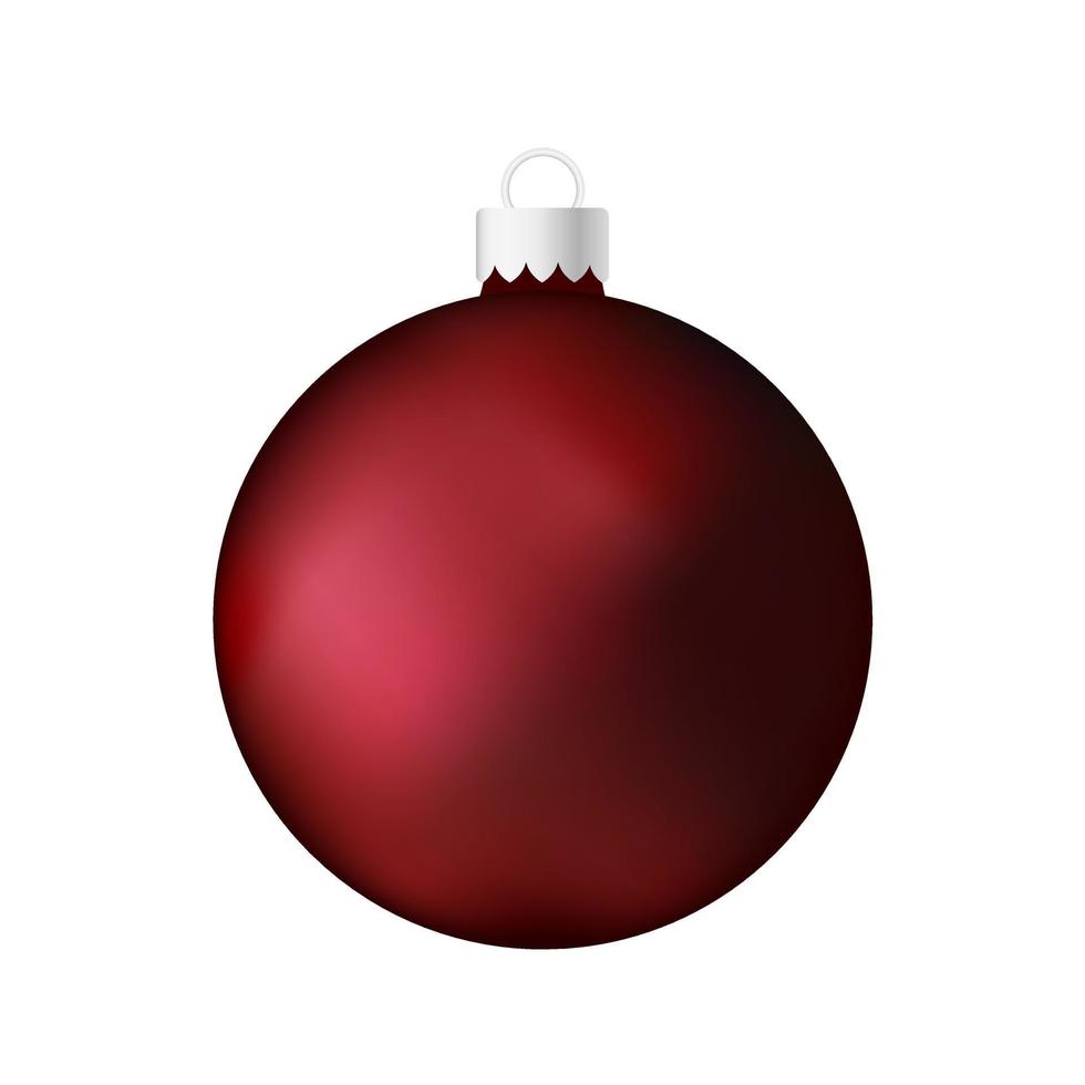 dunkelrotes Weihnachtsbaumspielzeug oder Ball volumetrische und realistische Farbabbildung vektor