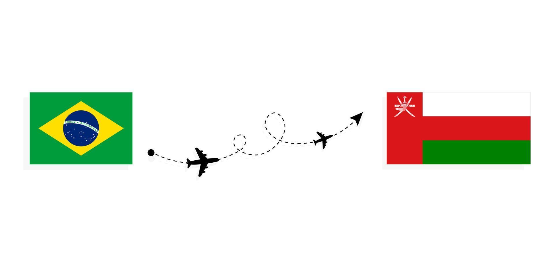 flyg och resor från Brasilien till Oman med passagerarflygplan vektor