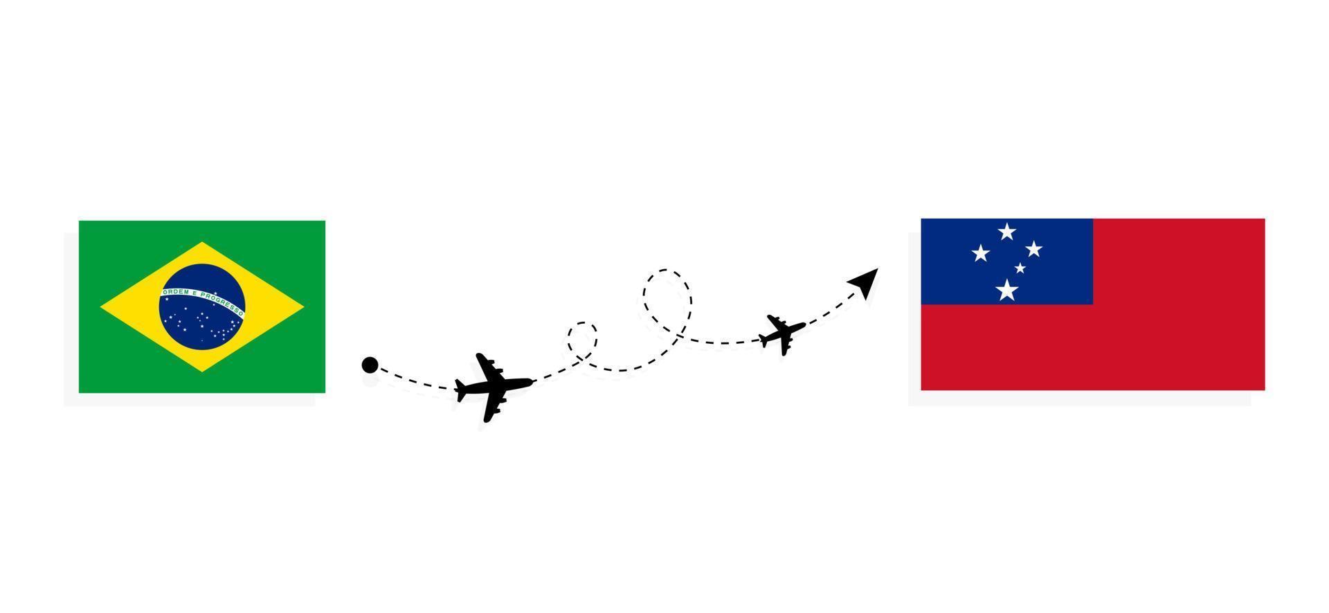 flug und reise von brasilien nach samoa mit dem reisekonzept des passagierflugzeugs vektor