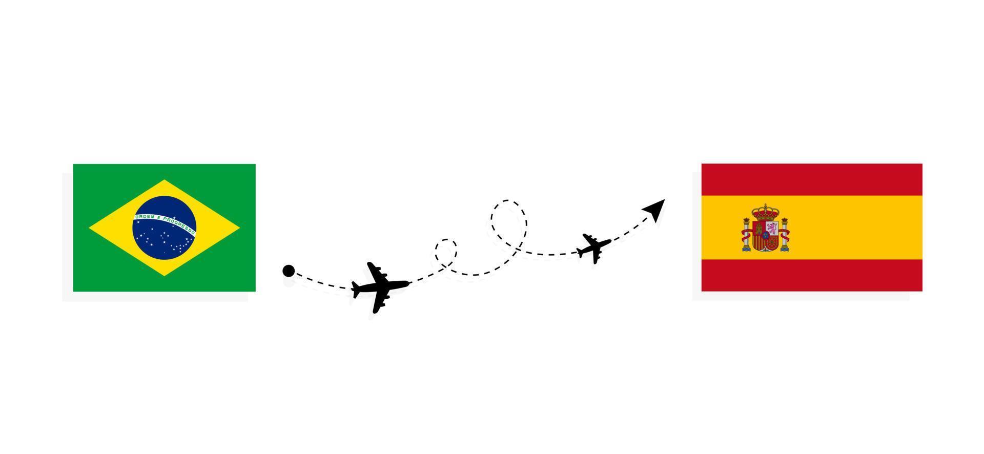 Flug und Reise von Brasilien nach Spanien mit dem Reisekonzept des Passagierflugzeugs vektor