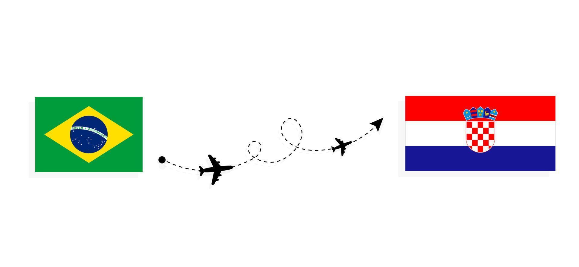 Flug und Reise von Brasilien nach Kroatien mit dem Reisekonzept für Passagierflugzeuge vektor