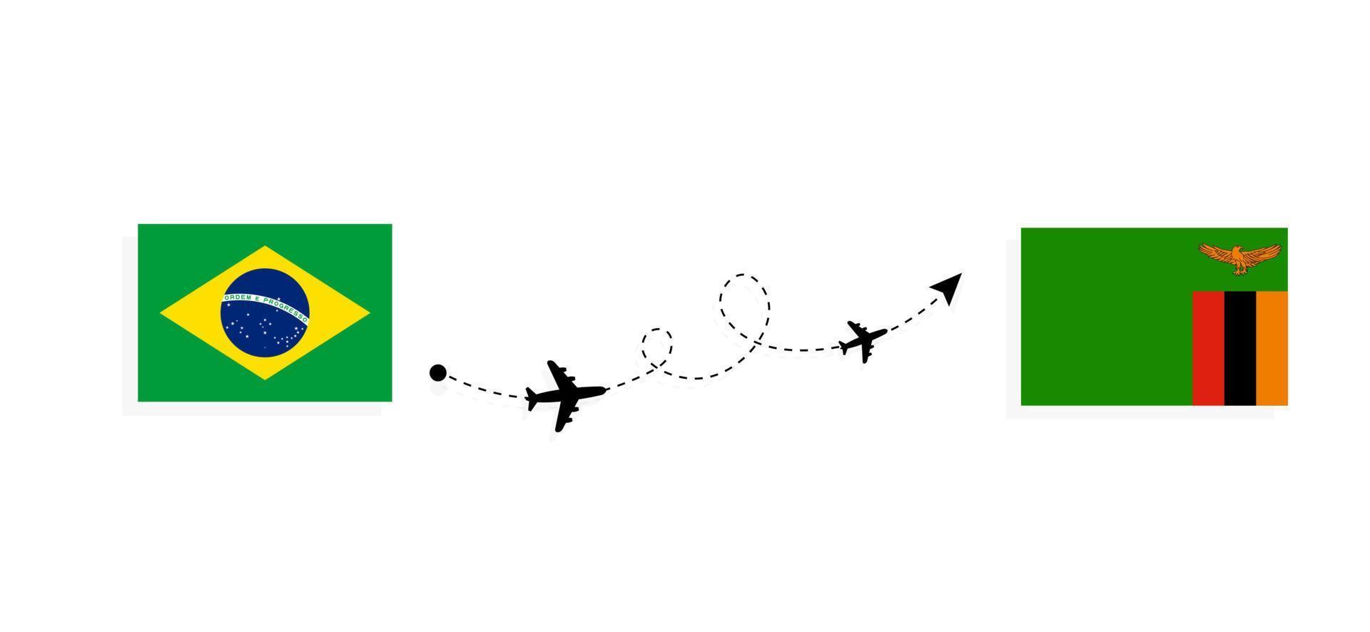 flyg och resor från Brasilien till Zambia med passagerarflygplan vektor