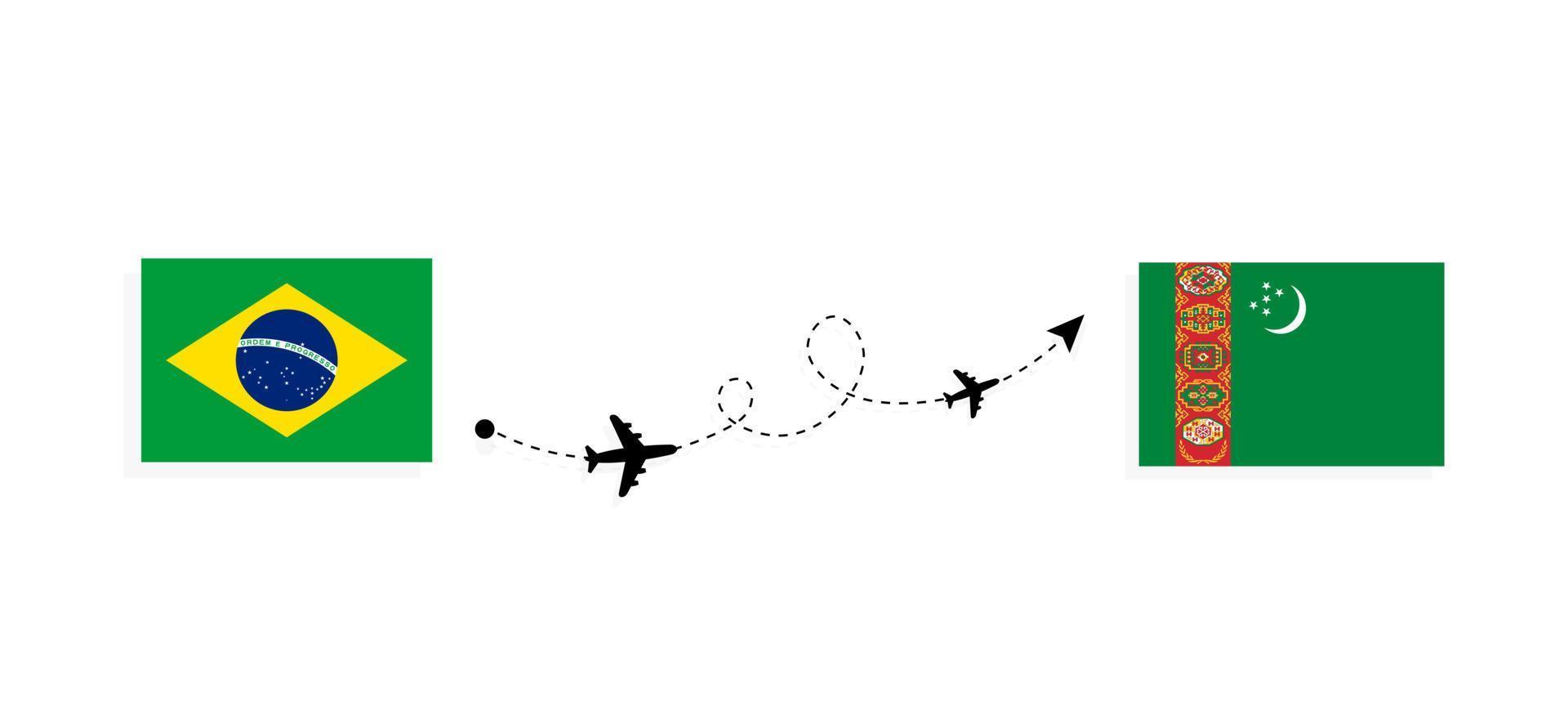 Flug und Reise von Brasilien nach Turkmenistan mit dem Reisekonzept für Passagierflugzeuge vektor