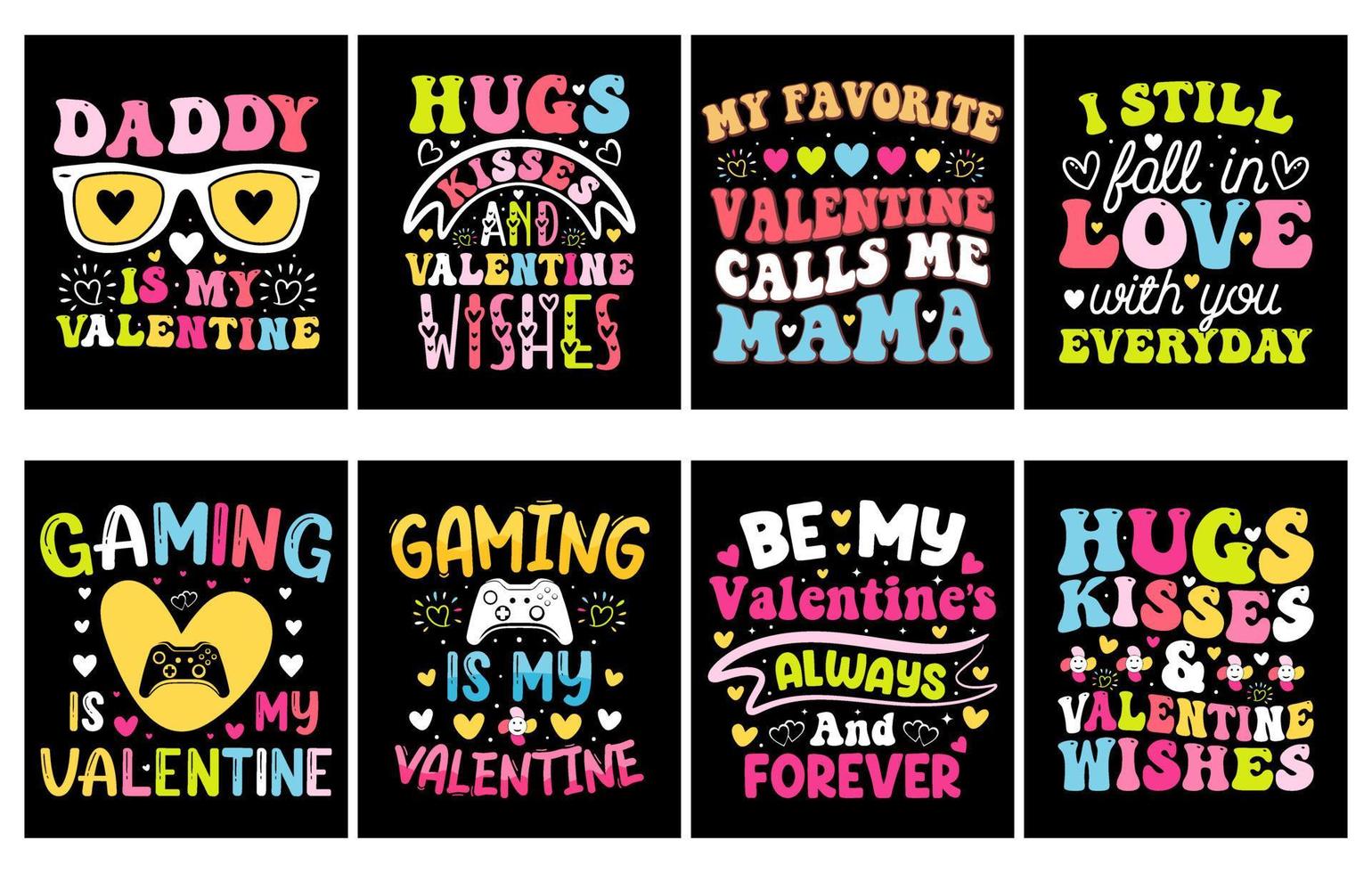 Valentinstag-T-Shirt-Design-Bundle, Satz von Valentinstag-T-Shirts, Färbung von Valentinstag-T-Shirts vektor