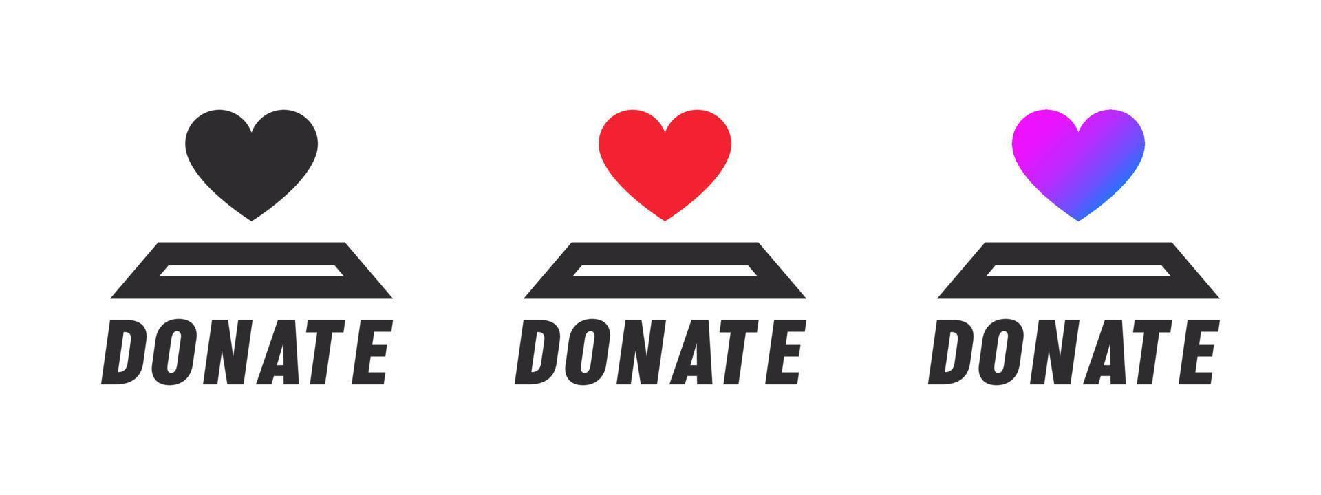 välgörenhet ikoner. donation låda tecken. donation ikon. donera, ger pengar och kärlek. vektor illustration