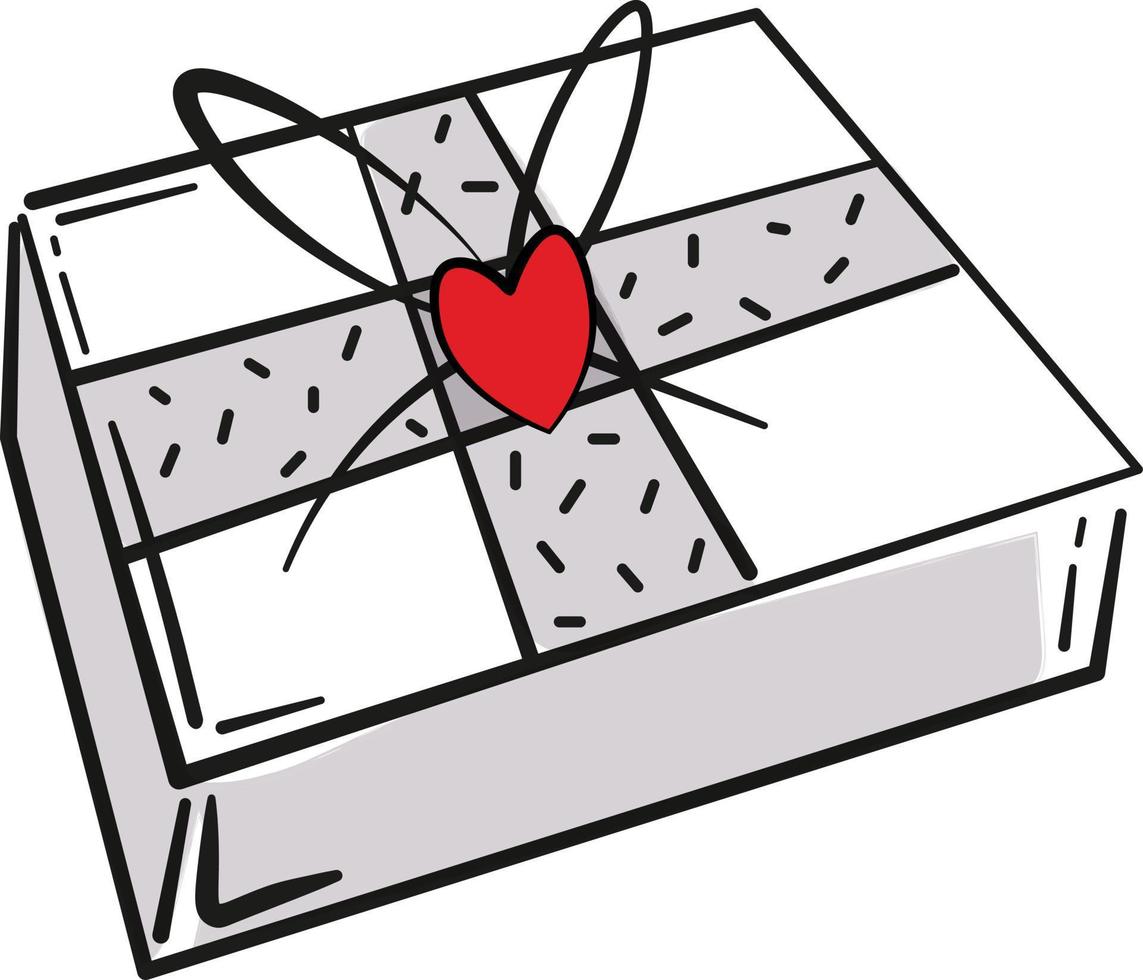 Geschenkbox mit rotem Herz. Valentinstag-Grafik. vektor