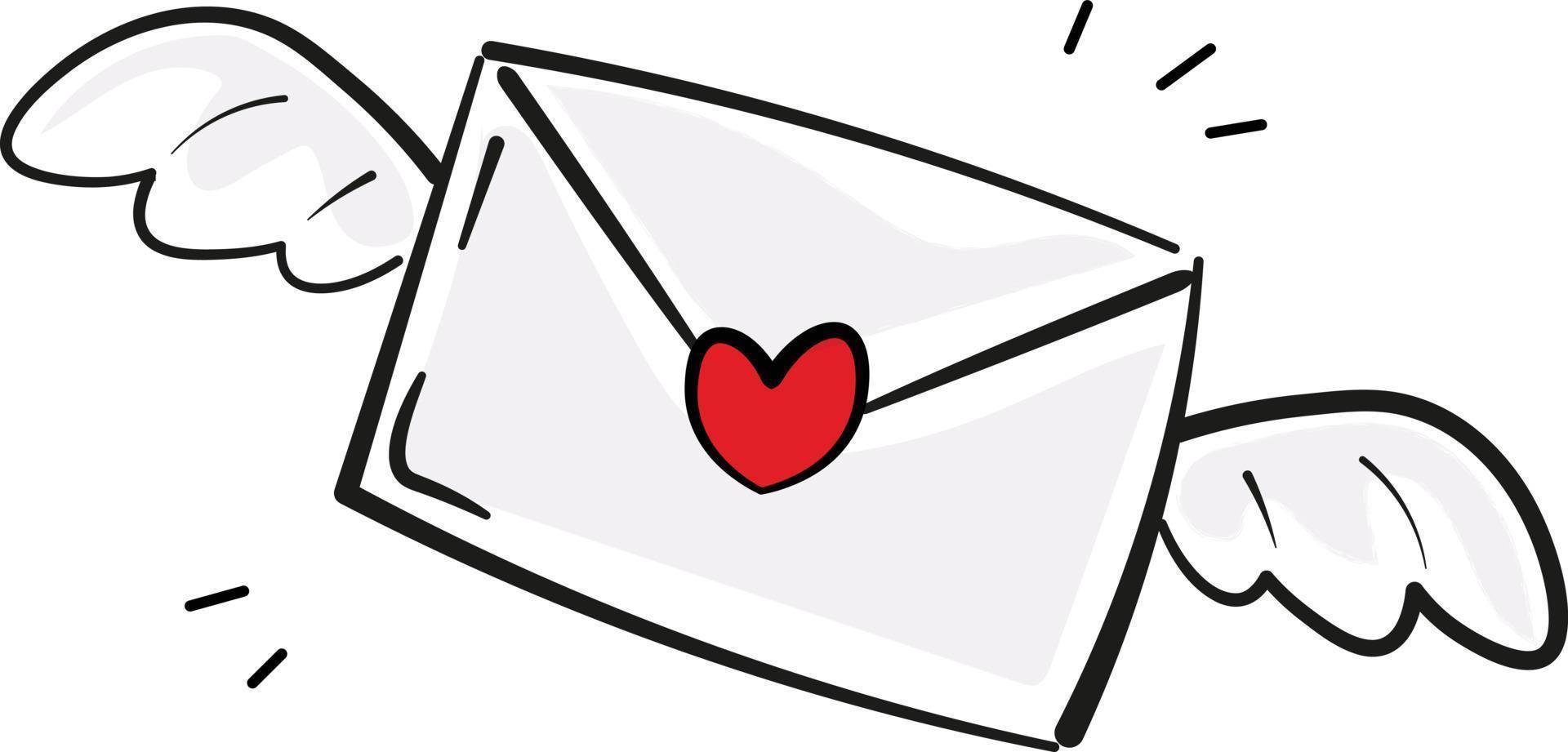 fliegender liebesbrief mit flügeln und rotem herz für stempel. Valentinstag-Vektorgrafik. vektor