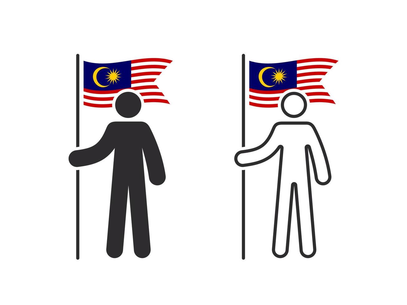Mann mit Malaysia-Flagge. der Mensch mit der Flagge des Landes in der Hand. Vektorbilder vektor