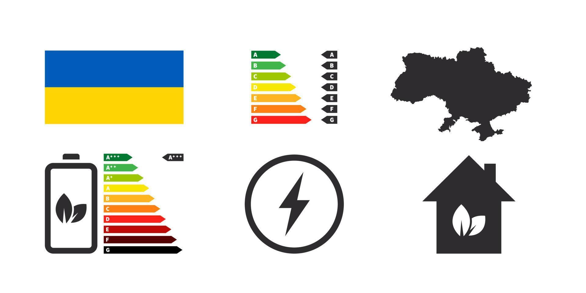 energi effektivitet märken av ukraina. energi prestanda ikoner. energi betyg Diagram. vektor illustration