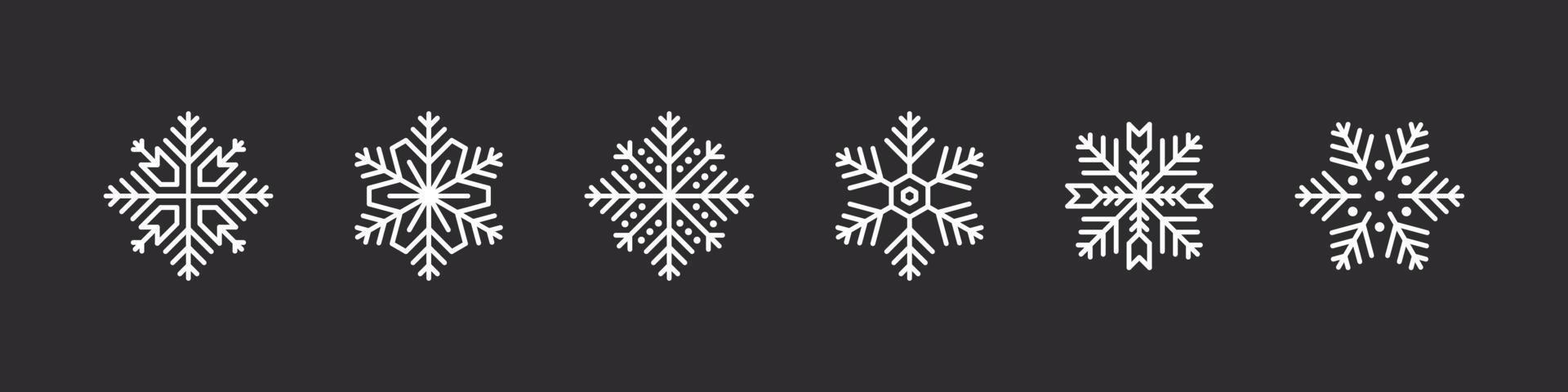 Schneeflocken gesetzt. weiße Schneeflocken auf dunklem Hintergrund. Weihnachtszeichen. Sammlung hochwertiger Schneeflocken. Vektor-Illustration vektor