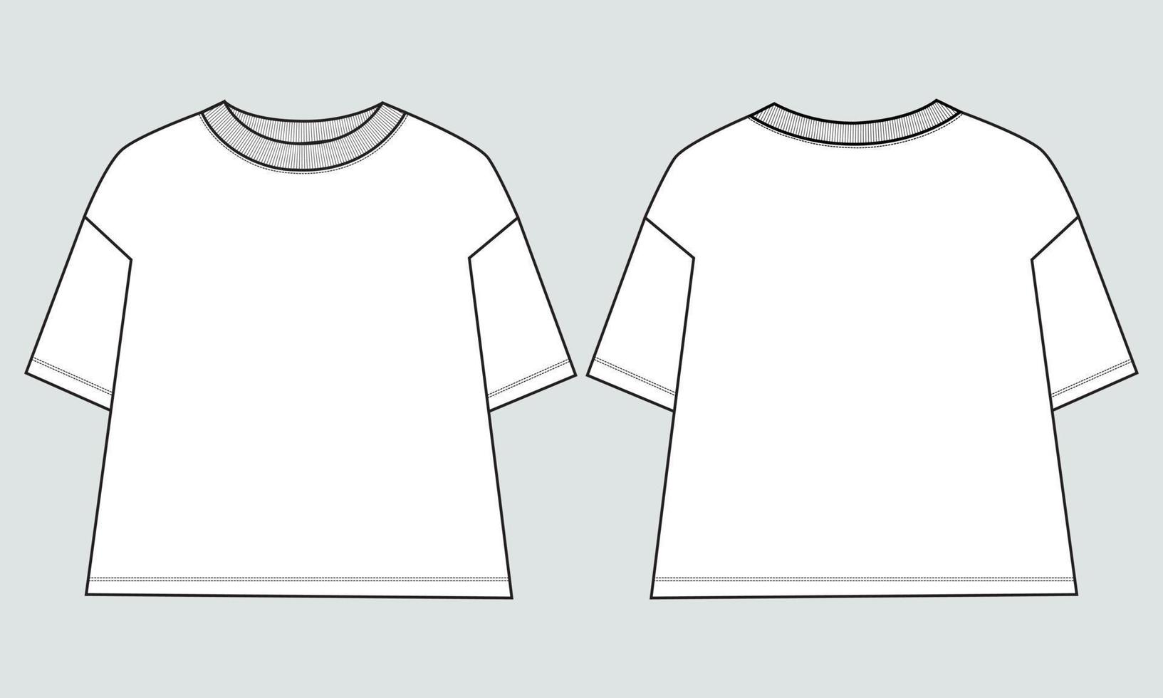 kort ärm t-shirt teknisk skiss mode mall för kvinnors.vektor konst illustration Kläder falsk upp främre och tillbaka visningar vektor