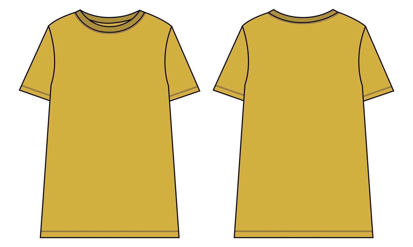 kort ärm t-shirt teknisk skiss mode mall för kvinnors.vektor konst illustration Kläder falsk upp främre och tillbaka visningar vektor