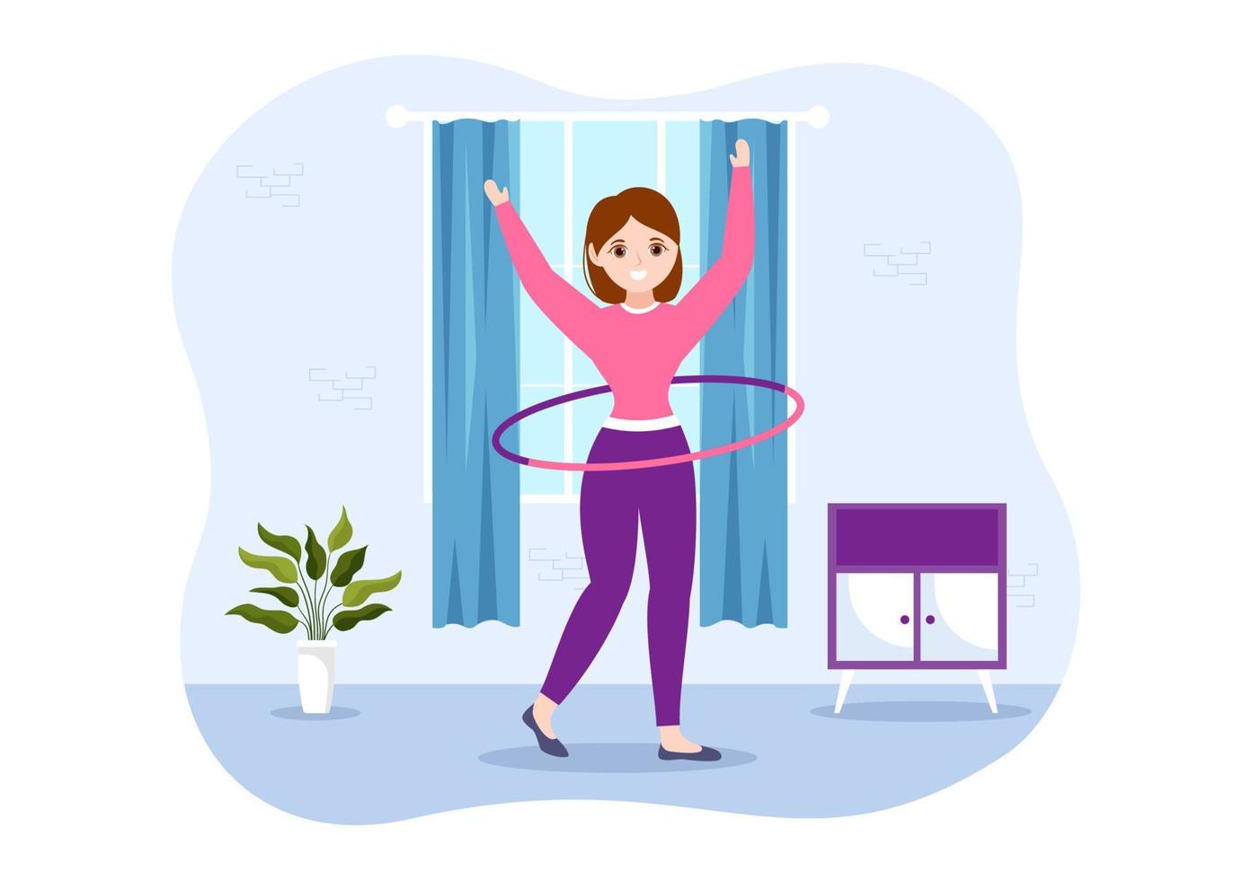 Hula-Hoop-Illustration mit Menschen, die Hula-Hoop-Hoops spielen und Fitnesstraining in handgezeichneten Vorlagen mit flachen Cartoons für Sportaktivitäten ausüben vektor