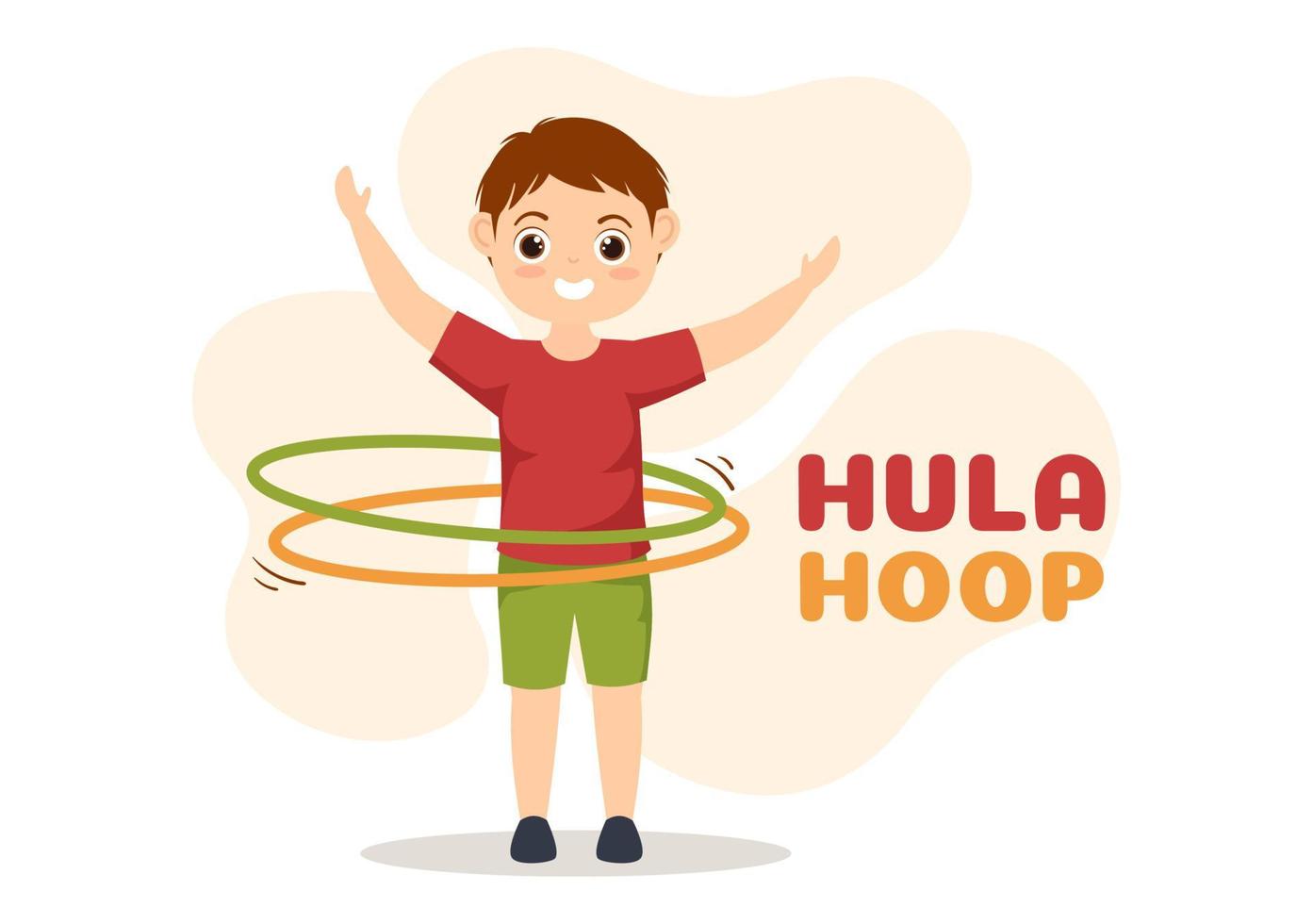 hula ring illustration med barn utövar spelar hula ringar och kondition Träning i sporter aktivitet platt tecknad serie hand dragen mallar vektor