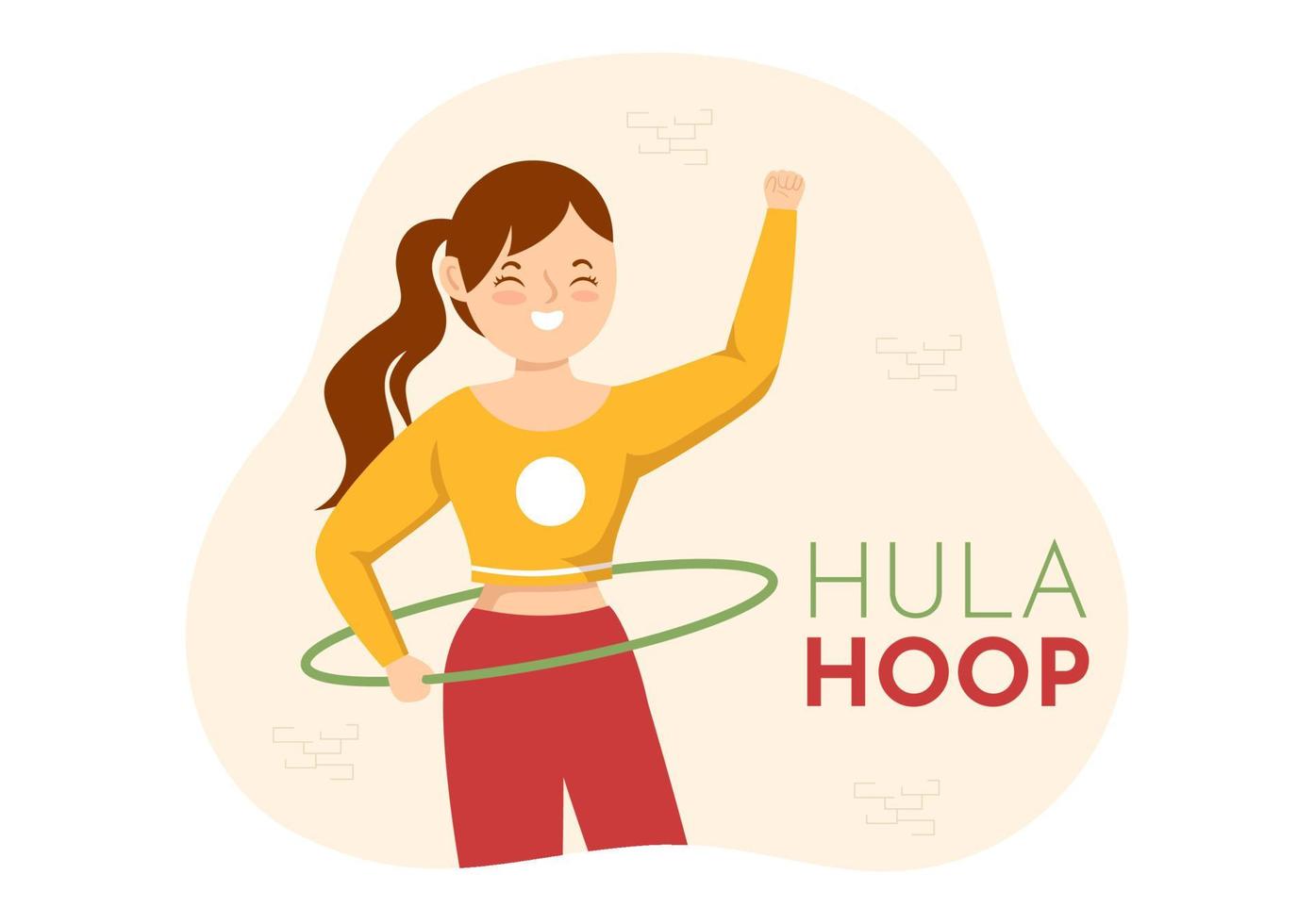 hula ring illustration med människor utövar spelar hula ringar och kondition Träning i sporter aktivitet platt tecknad serie hand dragen mallar vektor