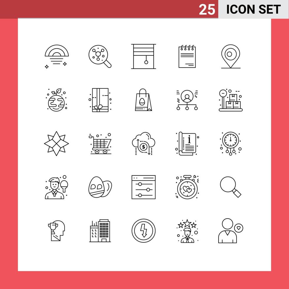 satz von 25 modernen ui-symbolen symbole zeichen für standort papiervorhang dokument gerollt editierbare vektordesignelemente vektor