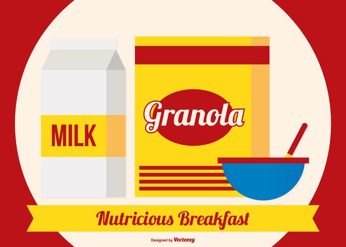 Korg med Granola med mjölk och skål vektor