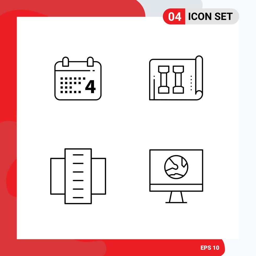 Stock Vector Icon Pack mit 4 Zeilenzeichen und Symbolen für den Kalenderaufbau amerikanische Inventarwohnungen editierbare Vektordesign-Elemente
