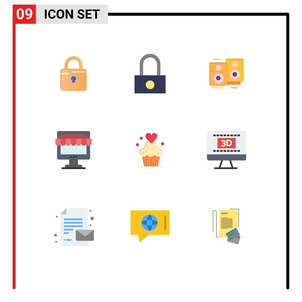 modern uppsättning av 9 platt färger pictograph av kopp kaka uppkopplad kärlek låt Lagra affär redigerbar vektor design element