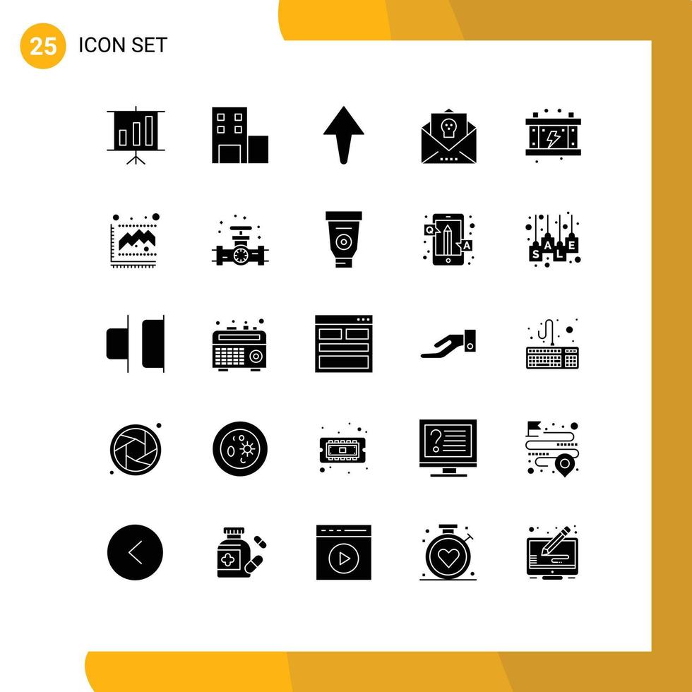 25 användare gränssnitt fast glyf packa av modern tecken och symboler av diagram kraft fladdermus brev energi Skräck redigerbar vektor design element