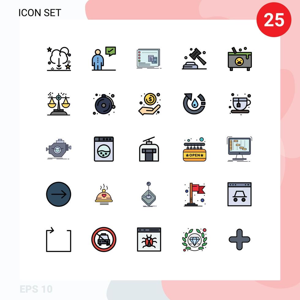 användare gränssnitt packa av 25 grundläggande fylld linje platt färger av rättvisa tillämpning mänsklig program operativ redigerbar vektor design element
