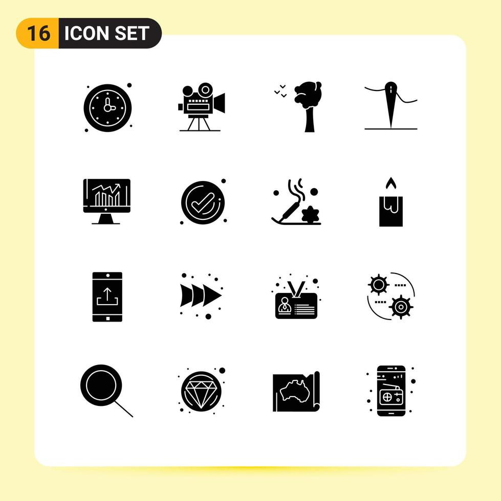 16 tematiska vektor fast glyfer och redigerbar symboler av Rapportera företag video sy handgjort redigerbar vektor design element