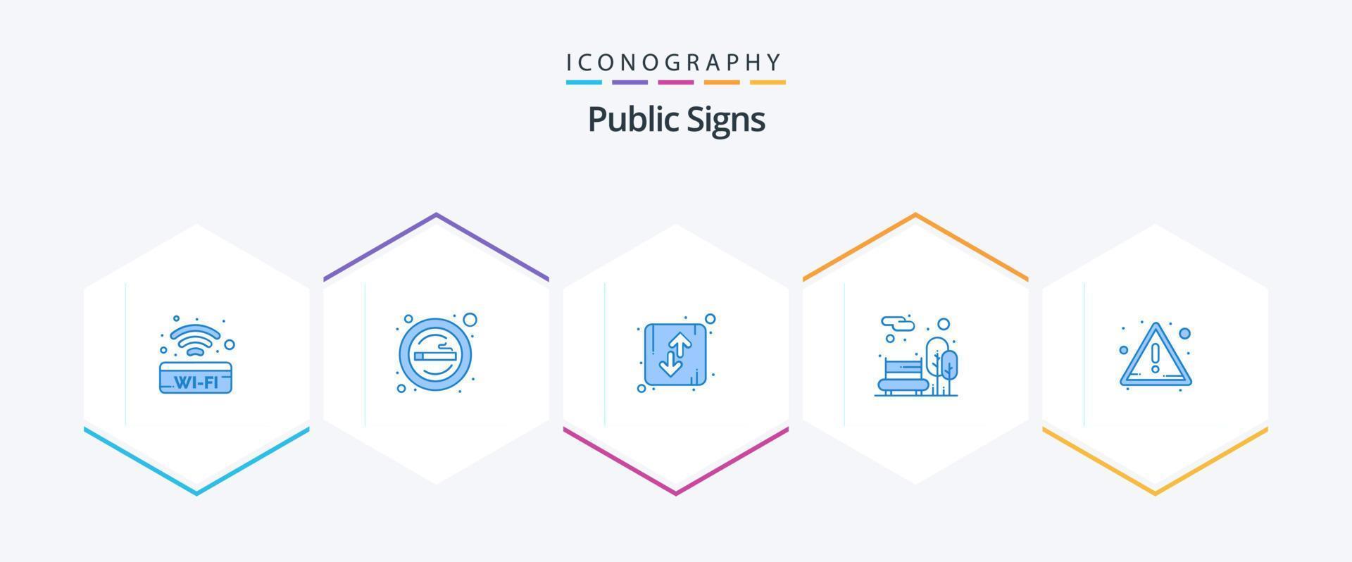 offentlig tecken 25 blå ikon packa Inklusive offentlig. stad parkera. rökning. bänk. orientering vektor