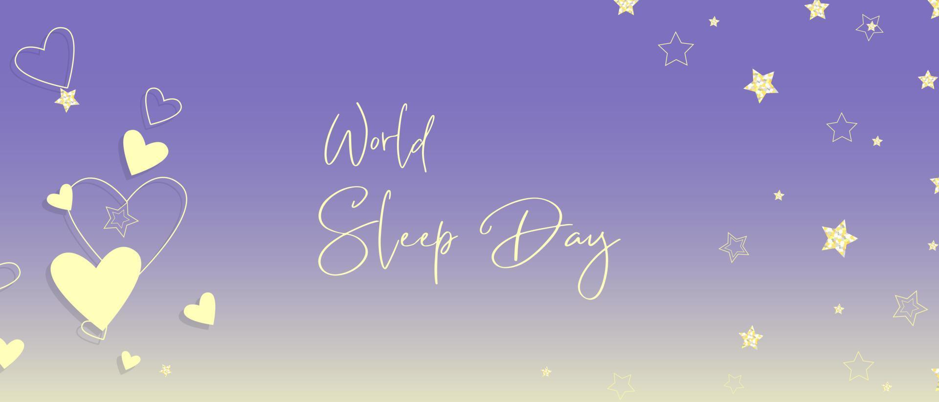 värld sömn dag baner , violett gul bakgrund med stjärnor och hjärta. vektor