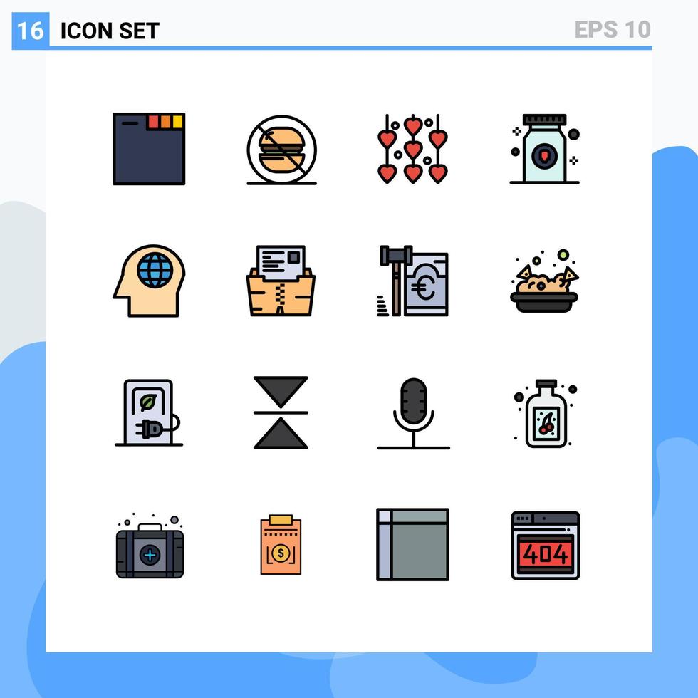 Satz von 16 modernen ui-Symbolen Symbole Zeichen für Kopf Gesicht Liebe Pille Medikamente editierbare kreative Vektor-Design-Elemente vektor