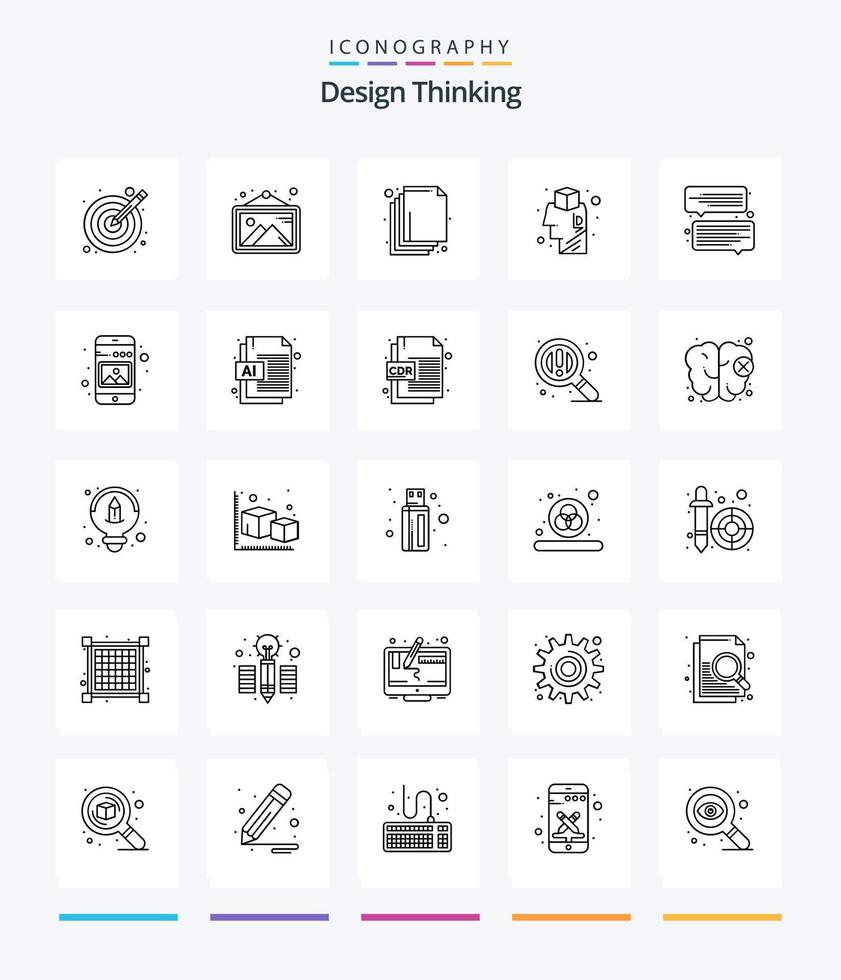 kreativ design tänkande 25 översikt ikon packa sådan som meddelande. chatt. ordna. aning. brainstorming vektor