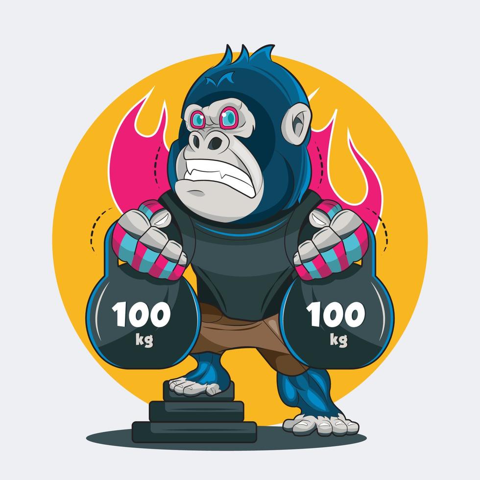 gorilla träna med kettle vektor illustration fri ladda ner