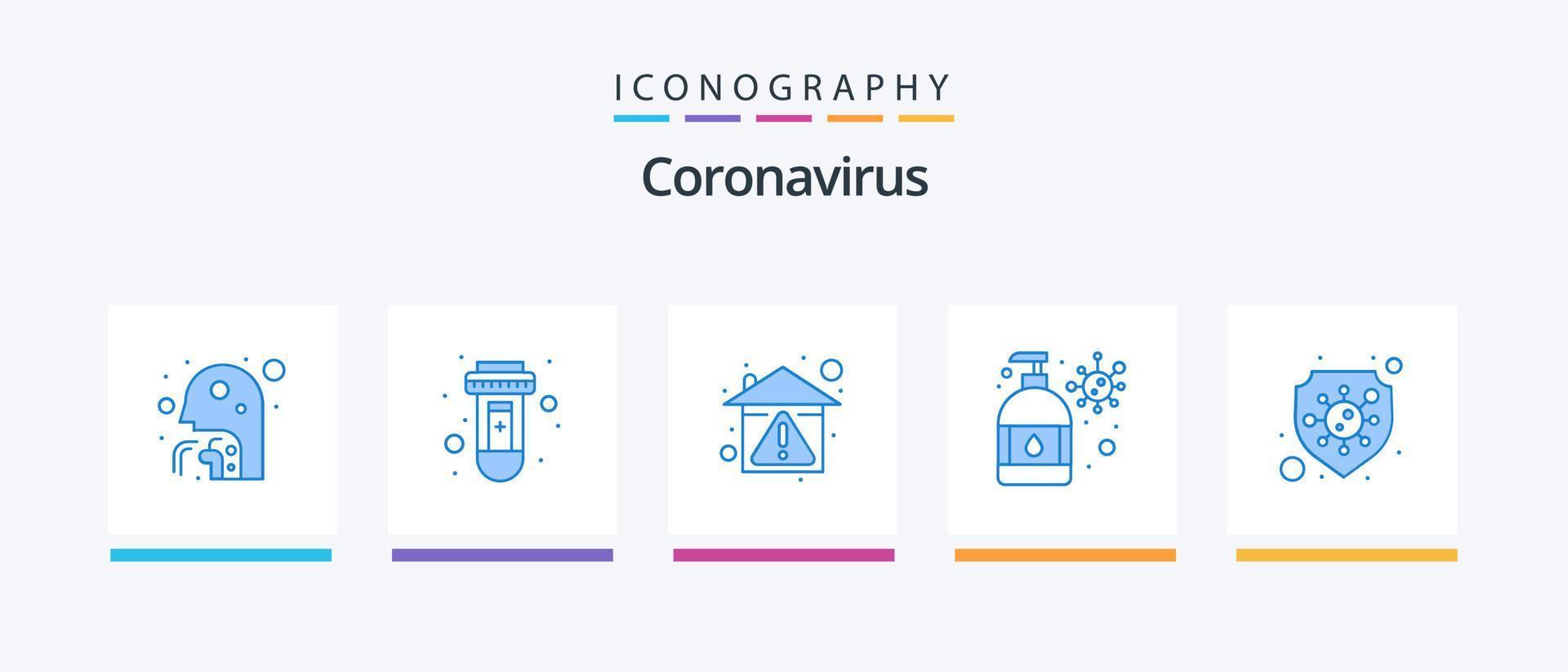 Coronavirus Blue 5 Icon Pack inklusive Sicherheit. Virus Schutz. Heimat. Feuchtigkeitscreme. Handwäsche. kreatives Symboldesign vektor