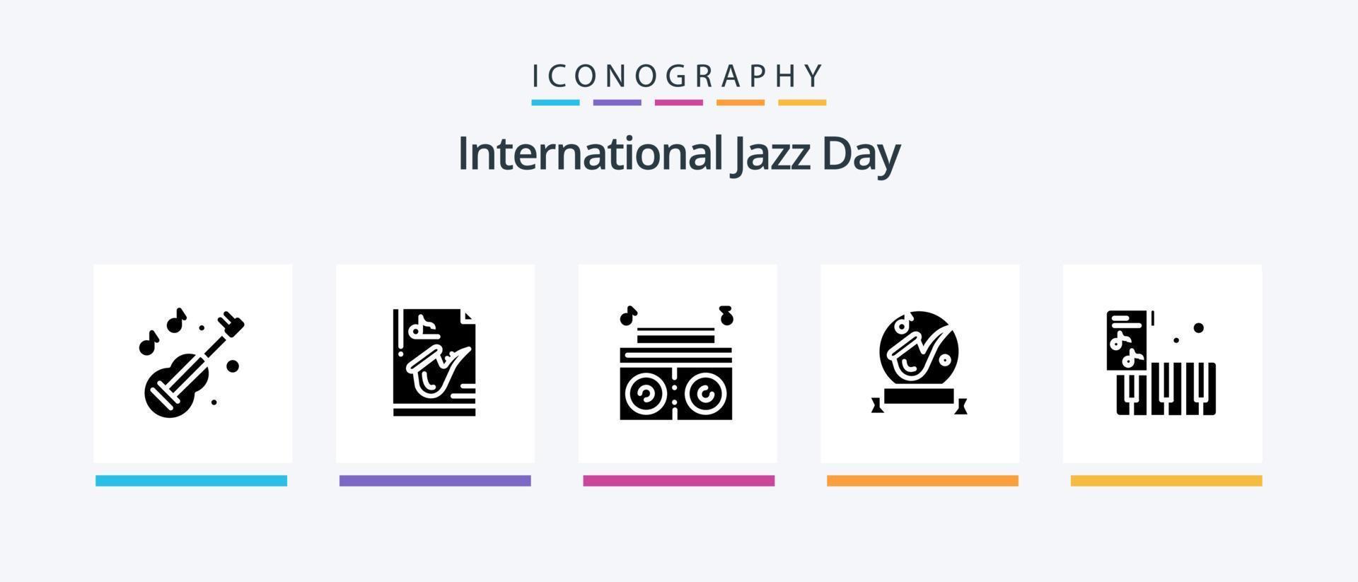 International Jazz Day Glyph 5 Icon Pack inklusive Instrument. Musik . Radio. Musik. kreatives Symboldesign vektor