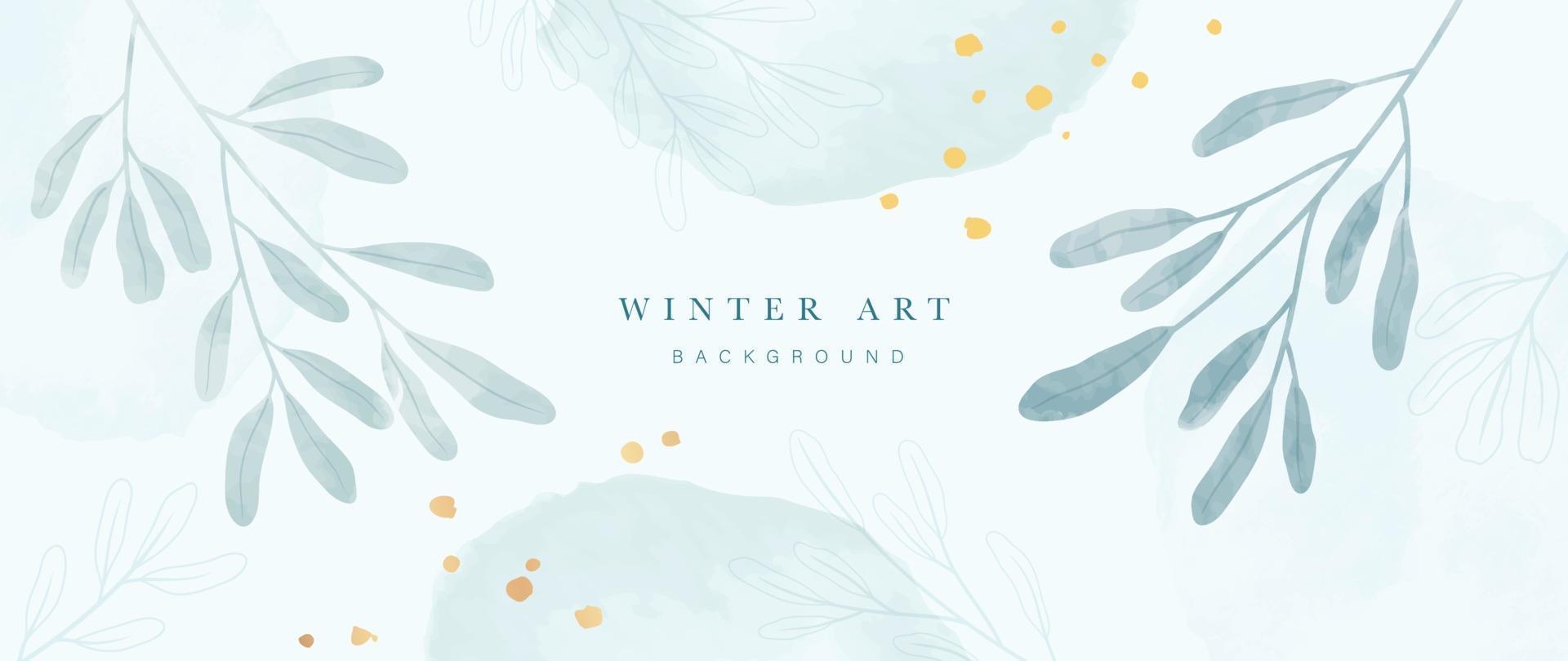 Winter botanische Aquarell Blatt Zweige Hintergrund Vektor Illustration. handgemaltes aquarellwildes laub des winters und goldbürstenbeschaffenheit. Design für Poster, Tapeten, Banner, Karten, Dekoration.