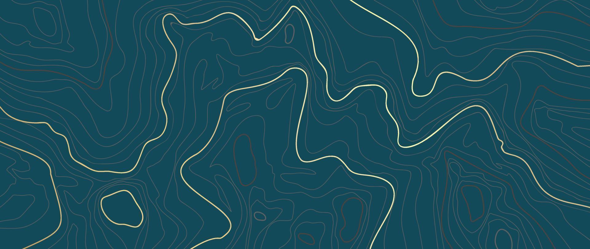 lyx guld abstrakt linje konst bakgrund vektor. berg topografisk terräng Karta bakgrund med guld rader textur. design illustration för vägg konst, tyg, förpackning, webb, baner, app, tapet. vektor