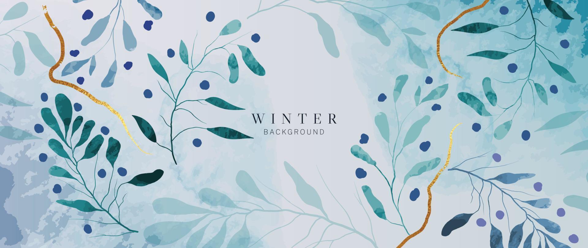 Aquarell abstrakte Winter botanische Hintergrundvektorillustration. handgemalte aquarellwilde blattzweige des winters mit elegantem goldstreifen. Design für Poster, Tapeten, Banner, Karten, Dekoration. vektor