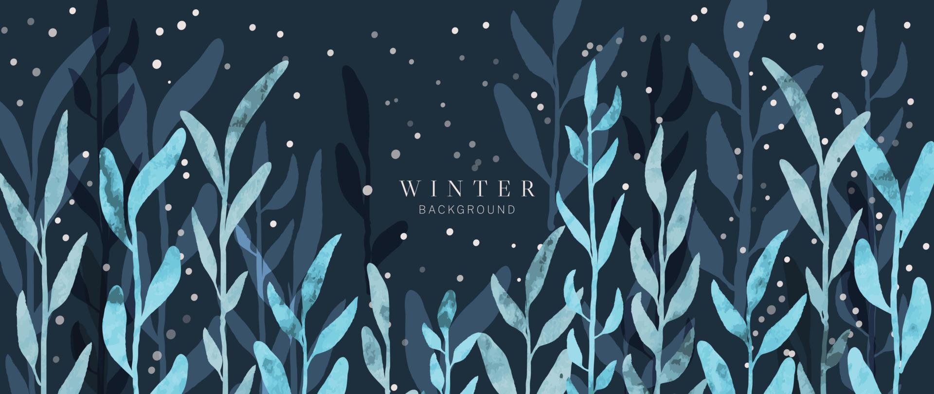 Aquarell abstrakte Winter botanische Hintergrundvektorillustration. handgemalte aquarellwilde blattzweige des winters mit schneehintergrund. Design für Poster, Tapeten, Banner, Karten, Dekoration. vektor