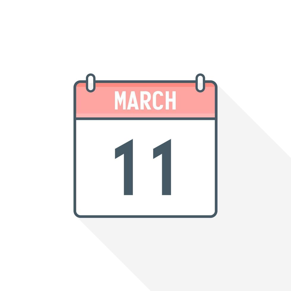 11th Mars kalender ikon. Mars 11 kalender datum månad ikon vektor illustratör
