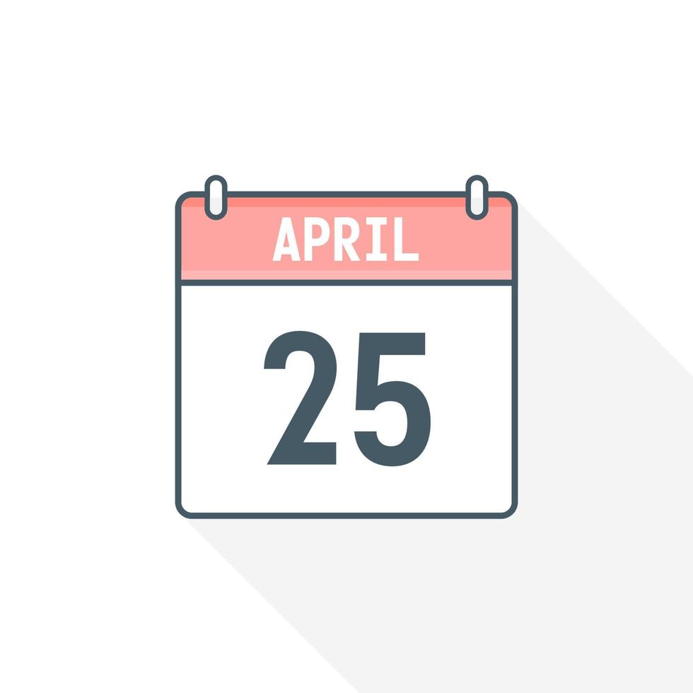 25:e april kalender ikon. april 25 kalender datum månad ikon vektor illustratör